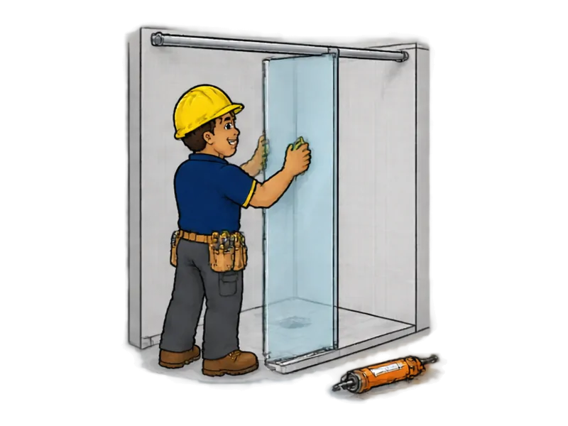 Desenho do técnico do Doutor na Obra fazendo instalação de box de banheiro