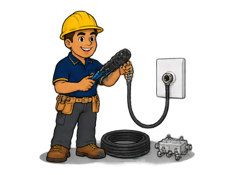 Desenho do técnico do Doutor na Obra fazendo instalação de cabeamento coaxial