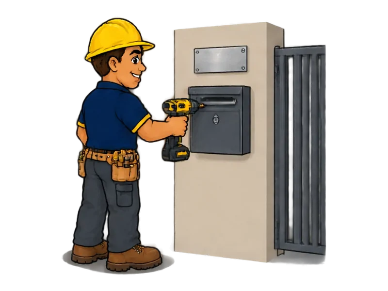 Desenho do técnico do Doutor na Obra fazendo instalação de caixa de correio e numeração