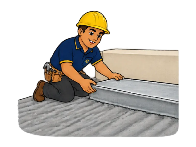 Desenho do técnico do Doutor na Obra fazendo instalação de calhas em platibanda
