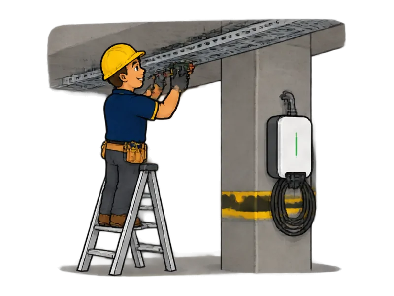 Desenho do técnico do Doutor na Obra fazendo instalação de carregador de veículo elétrico em condomínio