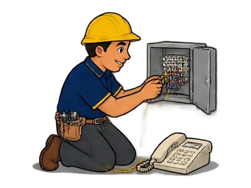 Desenho do técnico do Doutor na Obra fazendo instalação de central telefônica (PABX)