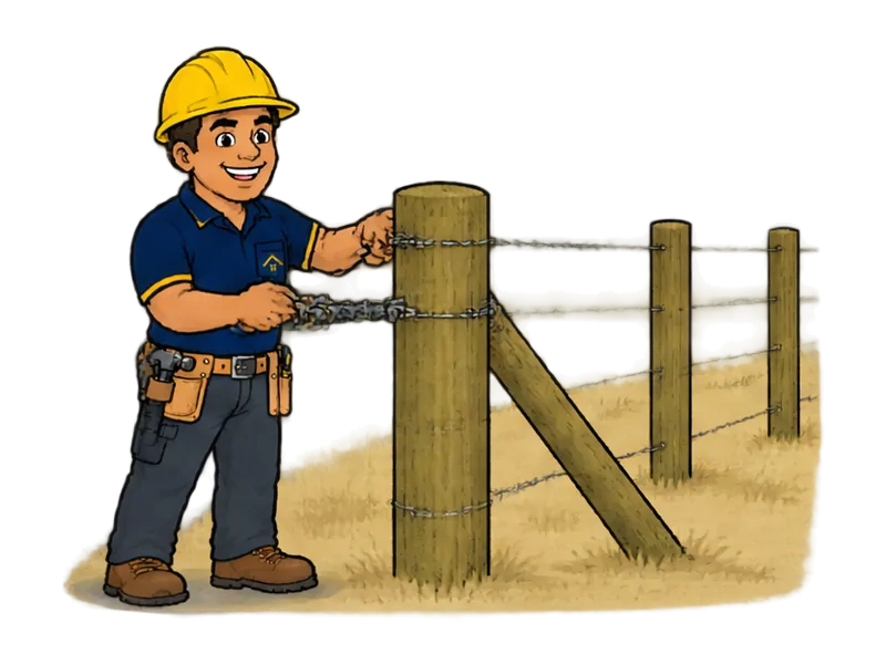 Desenho do técnico do Doutor na Obra fazendo instalação de cerca de arame farpado e liso (rural)
