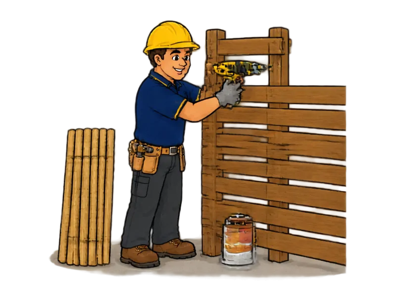 Desenho do técnico do Doutor na Obra fazendo instalação de cerca de madeira e bambu