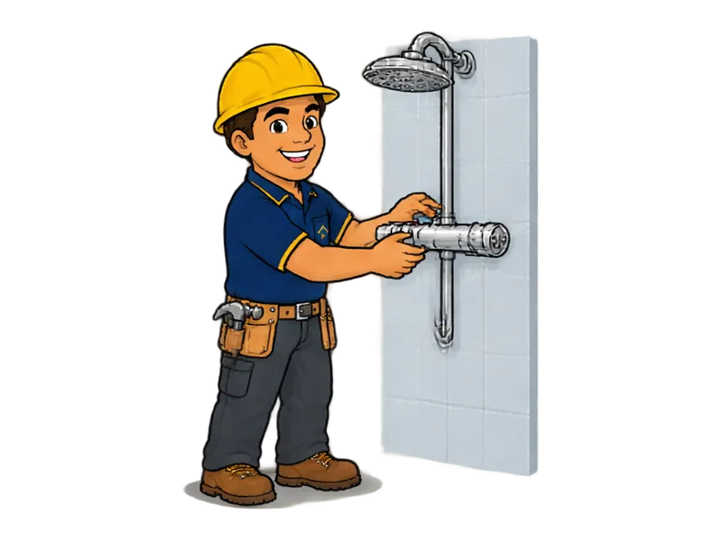Desenho do técnico do Doutor na Obra fazendo instalação de chuveiro hidráulico e misturador