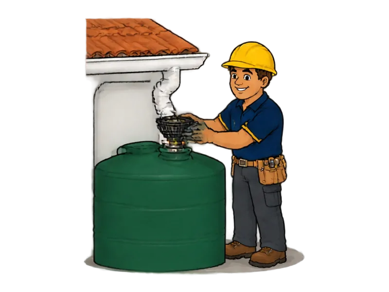 Desenho do técnico do Doutor na Obra fazendo instalação de cisterna e captação de água de chuva