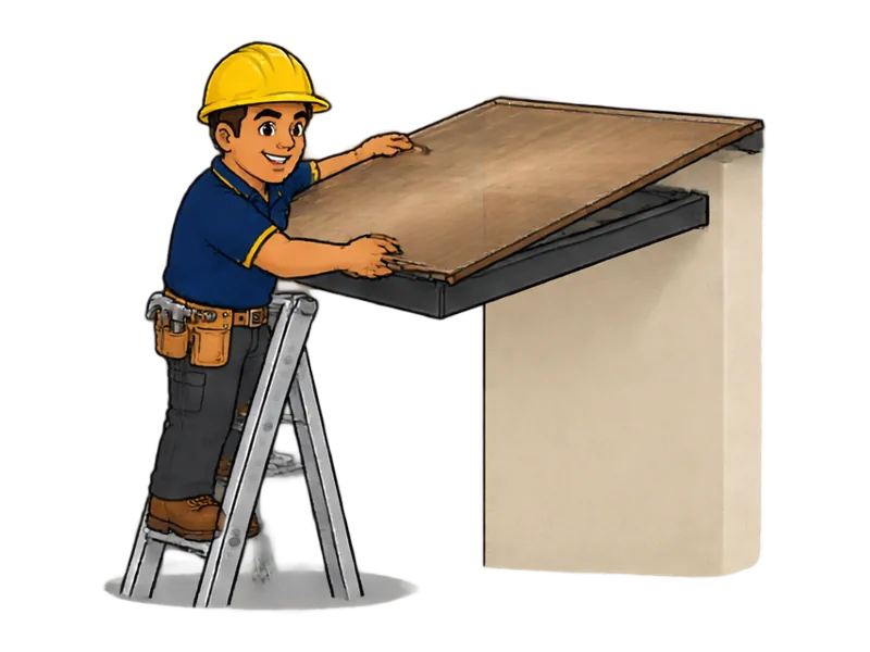 Desenho do técnico do Doutor na Obra fazendo instalação de cobertura de policarbonato em varanda