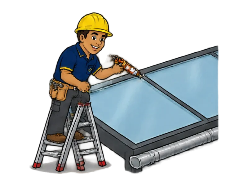 Desenho do técnico do Doutor na Obra fazendo instalação de cobertura de vidro