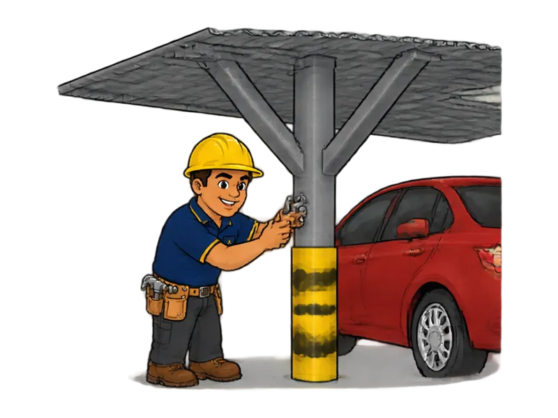 Desenho do técnico do Doutor na Obra fazendo instalação de cobertura para estacionamento comercial