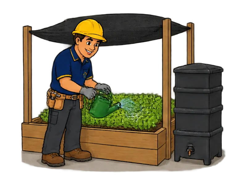 Desenho do técnico do Doutor na Obra fazendo instalação de composteira e horta residencial