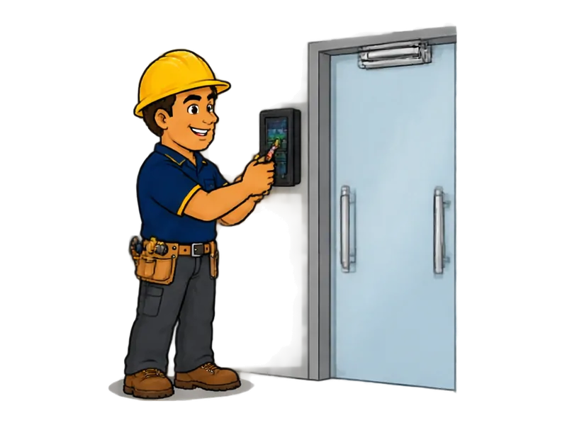 Desenho do técnico do Doutor na Obra fazendo instalação de controle de acesso e biometria