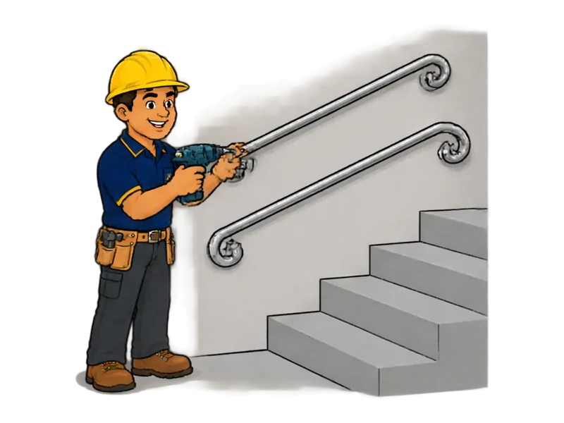 Desenho do técnico do Doutor na Obra fazendo instalação de corrimãos
