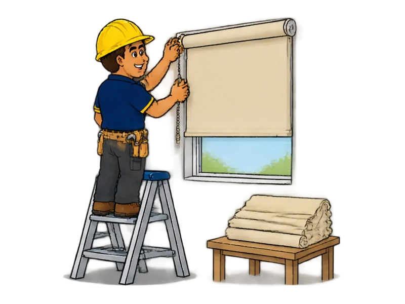 Desenho do técnico do Doutor na Obra fazendo instalação de cortina romana e rolô