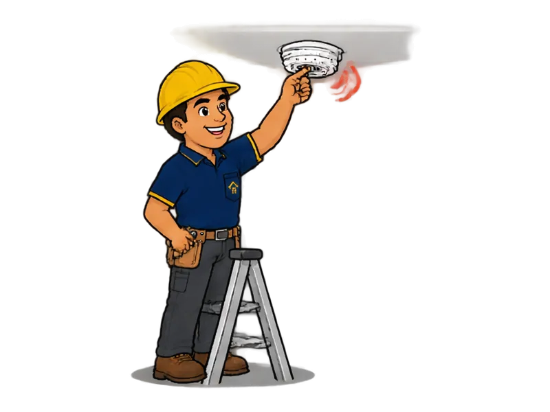 Desenho do técnico do Doutor na Obra fazendo instalação de detector de fumaça