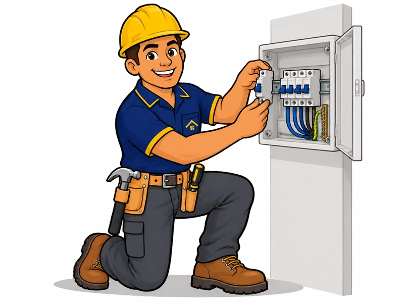 Desenho do técnico do Doutor na Obra fazendo instalação de disjuntor