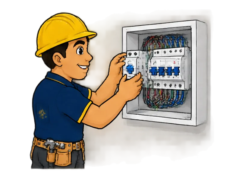 Desenho do técnico do Doutor na Obra fazendo instalação de DR (diferencial residual)