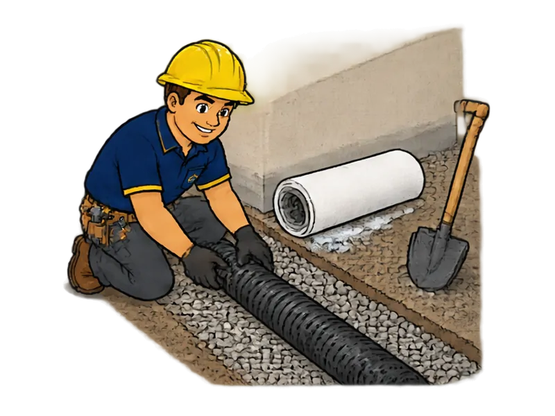 Desenho do técnico do Doutor na Obra fazendo instalação de drenagem para tratamento de umidade