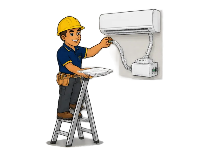 Desenho do técnico do Doutor na Obra fazendo instalação de dreno e bandeja de ar-condicionado