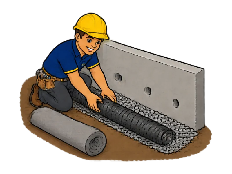 Desenho do técnico do Doutor na Obra fazendo instalação de drenos em muros e subsolos