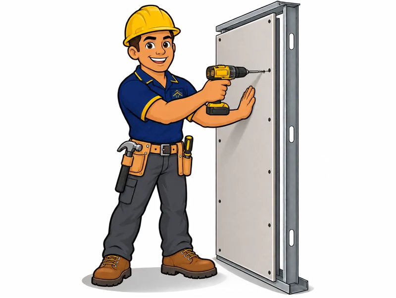 Desenho do técnico do Doutor na Obra fazendo instalação de drywall