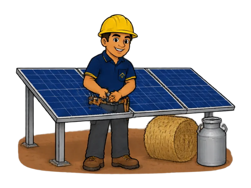 Desenho do técnico do Doutor na Obra fazendo instalação de energia solar industrial e agro