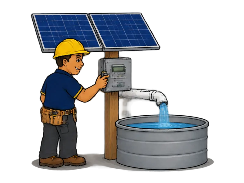 Desenho do técnico do Doutor na Obra fazendo instalação de energia solar para bombeamento de água (poços e fazendas)