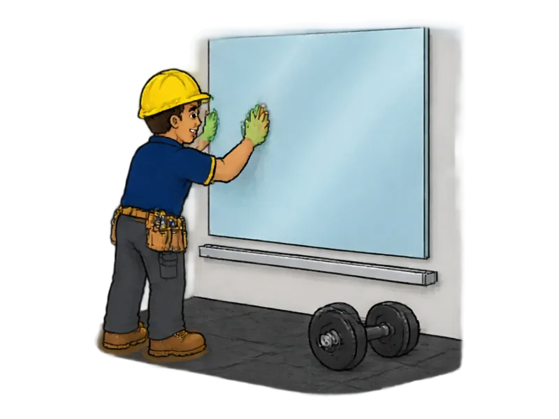 Desenho do técnico do Doutor na Obra fazendo instalação de espelhos em academia e salão
