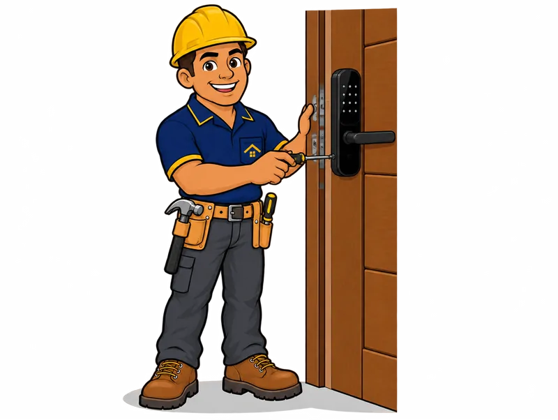 Desenho do técnico do Doutor na Obra fazendo instalação de fechadura digital