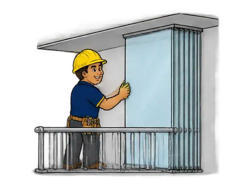 Desenho do técnico do Doutor na Obra fazendo instalação de fechamento de varanda com vidro (cortina de vidro)