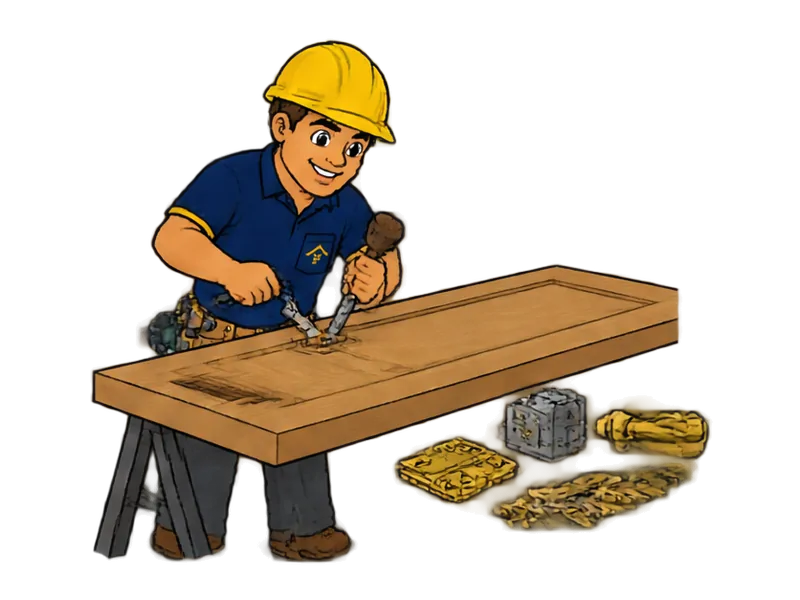 Desenho do técnico do Doutor na Obra fazendo instalação de ferragens e dobradiças