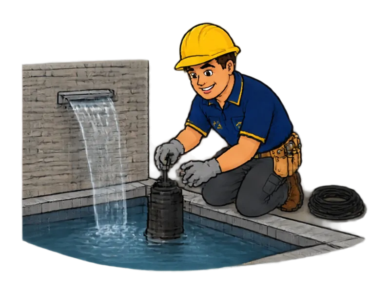 Desenho do técnico do Doutor na Obra fazendo instalação de fontes e espelhos d'água