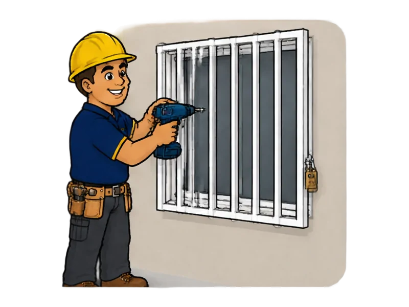 Desenho do técnico do Doutor na Obra fazendo instalação de grades de proteção