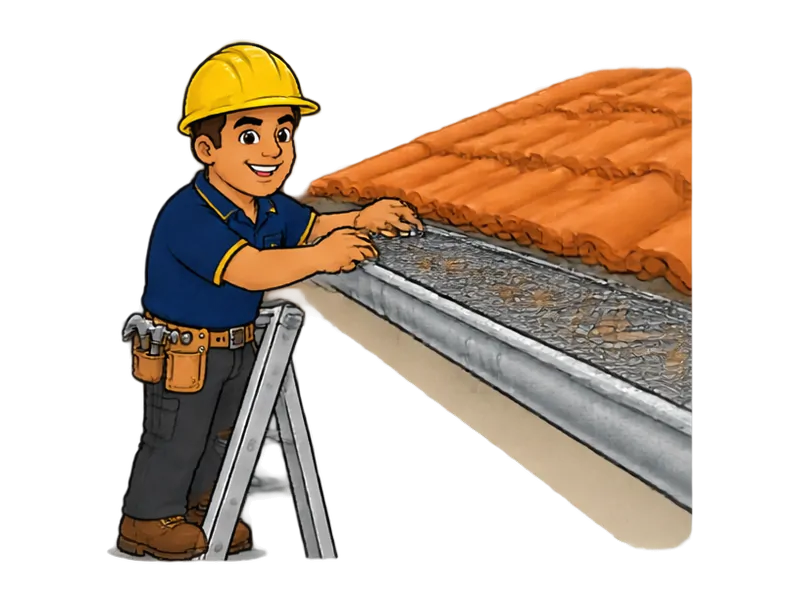 Desenho do técnico do Doutor na Obra fazendo instalação de grelhas e proteção contra folhas em calhas