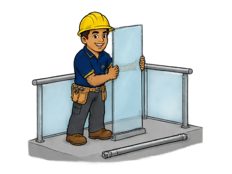 Desenho do técnico do Doutor na Obra fazendo instalação de guarda-corpo de vidro