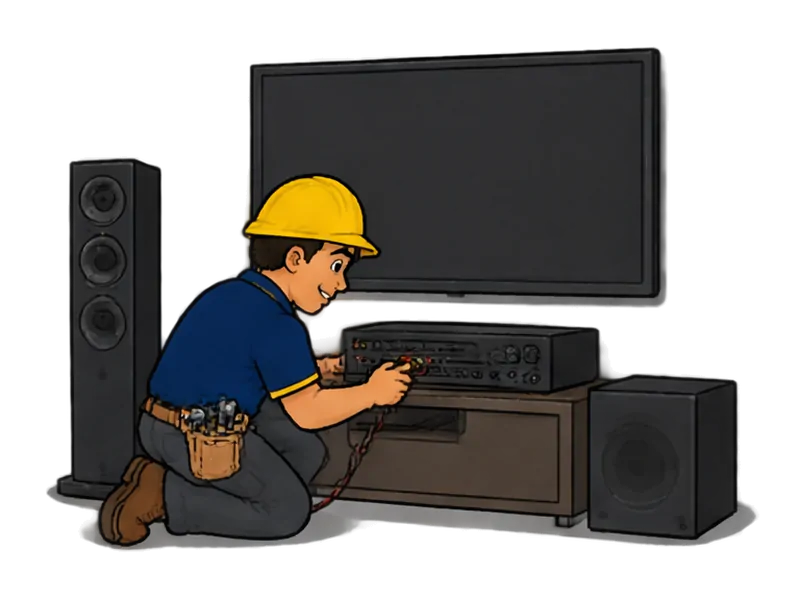 Desenho do técnico do Doutor na Obra fazendo instalação de home theater e som ambiente