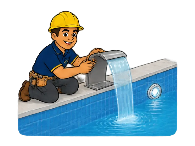 Desenho do técnico do Doutor na Obra fazendo instalação de iluminação e cascata de piscina