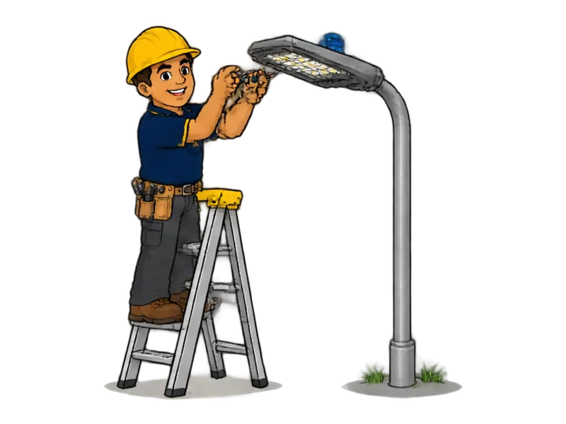 Desenho do técnico do Doutor na Obra fazendo instalação de iluminação pública e de postes em áreas privadas