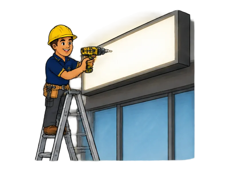 Desenho do técnico do Doutor na Obra fazendo instalação de letreiros e comunicação visual em fachada