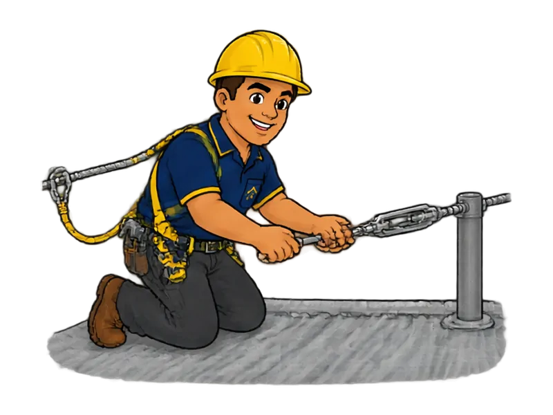 Desenho do técnico do Doutor na Obra fazendo instalação de linha de vida em telhado