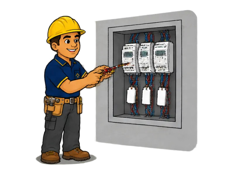 Desenho do técnico do Doutor na Obra fazendo instalação de medidores de energia e submedição