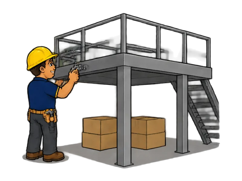 Desenho do técnico do Doutor na Obra fazendo instalação de mezanino metálico