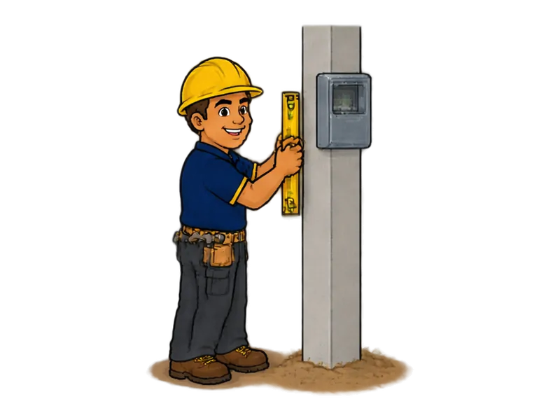 Desenho do técnico do Doutor na Obra fazendo instalação de padrão de entrada de energia (poste, caixa e medidor)