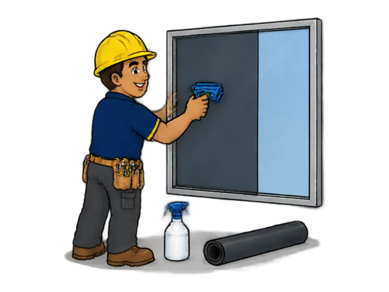 Desenho do técnico do Doutor na Obra fazendo instalação de películas de controle solar e privacidade