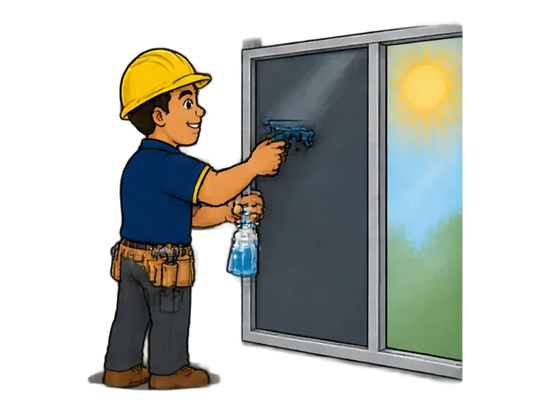 Desenho do técnico do Doutor na Obra fazendo instalação de películas de controle solar para redução de calor