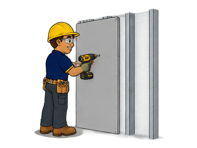 Desenho do técnico do Doutor na Obra fazendo instalação de placa cimentícia