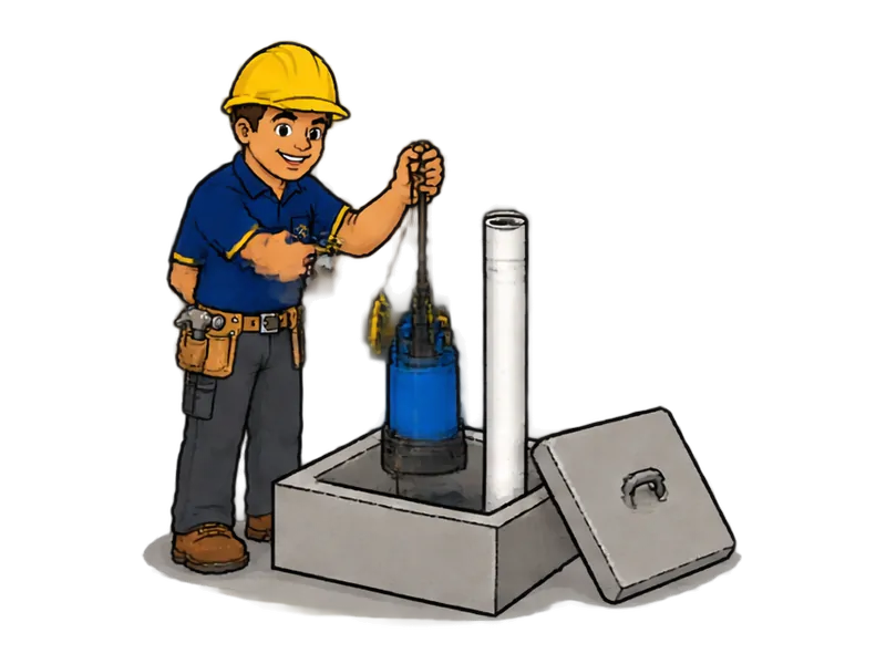 Desenho do técnico do Doutor na Obra fazendo instalação de poços de recalque e bombas de drenagem