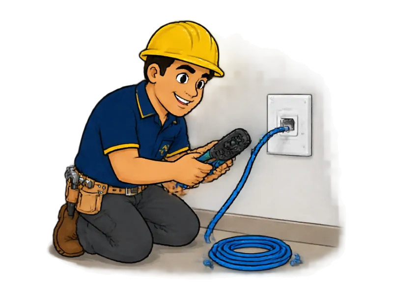 Desenho do técnico do Doutor na Obra fazendo instalação de pontos de TV, dados e telefonia