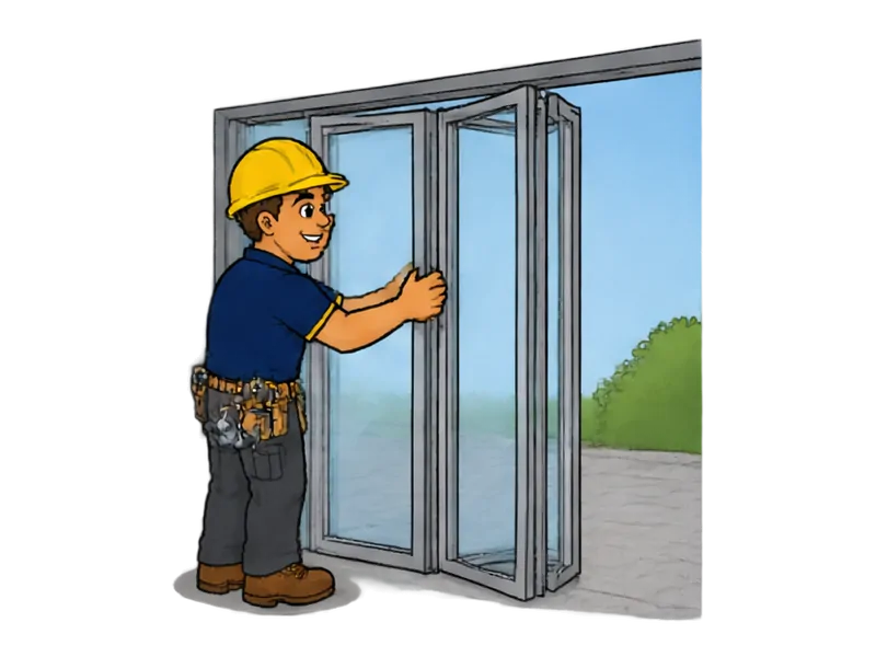 Desenho do técnico do Doutor na Obra fazendo instalação de porta camarão e de abrir em vidro