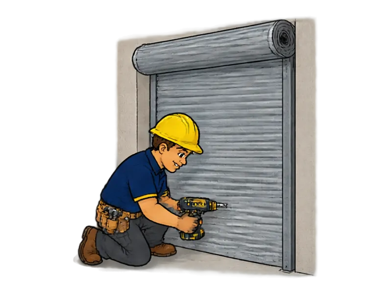 Desenho do técnico do Doutor na Obra fazendo instalação de porta de enrolar de aço