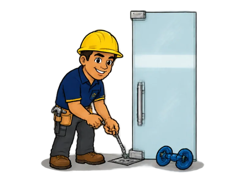 Desenho do técnico do Doutor na Obra fazendo instalação de porta de vidro